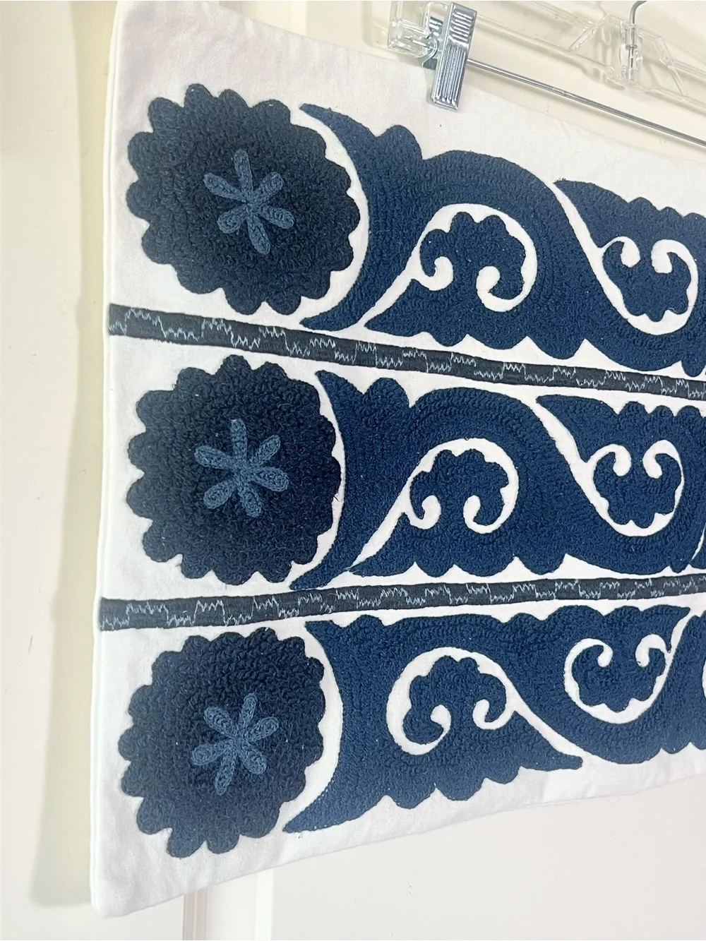 Pottery Barn 2016 Wilhelmina Suzani Blue Embroidered lumbar pillow 16 x 24